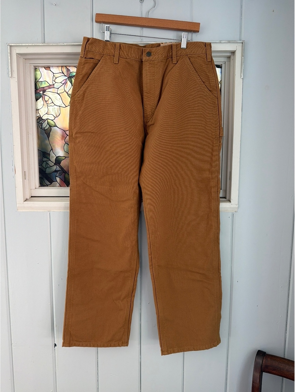 Carhartt Washed Duck Work Dungaree Pants Loose Original Fit Flannel Lined 36x30